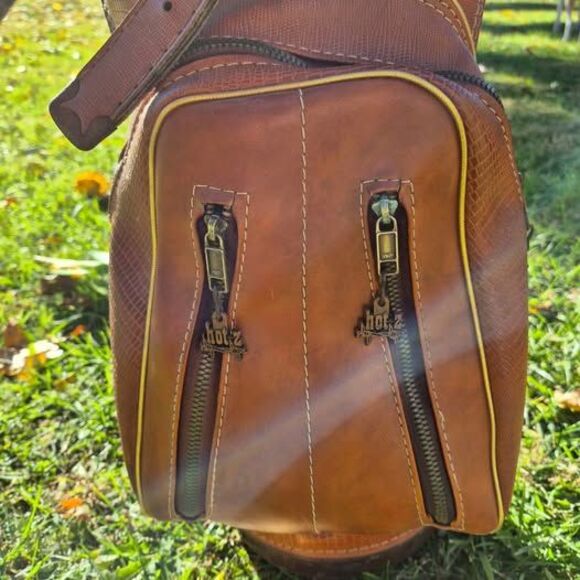 Vintage Hot-Z Brown Leather 6-Way Golf Cart Bag w/ Carry Strap - Picture 9 of 10